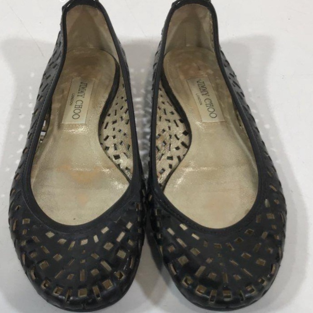 Women’s Jimmy Choo Black Patent Leather Cutout Flats Size 39